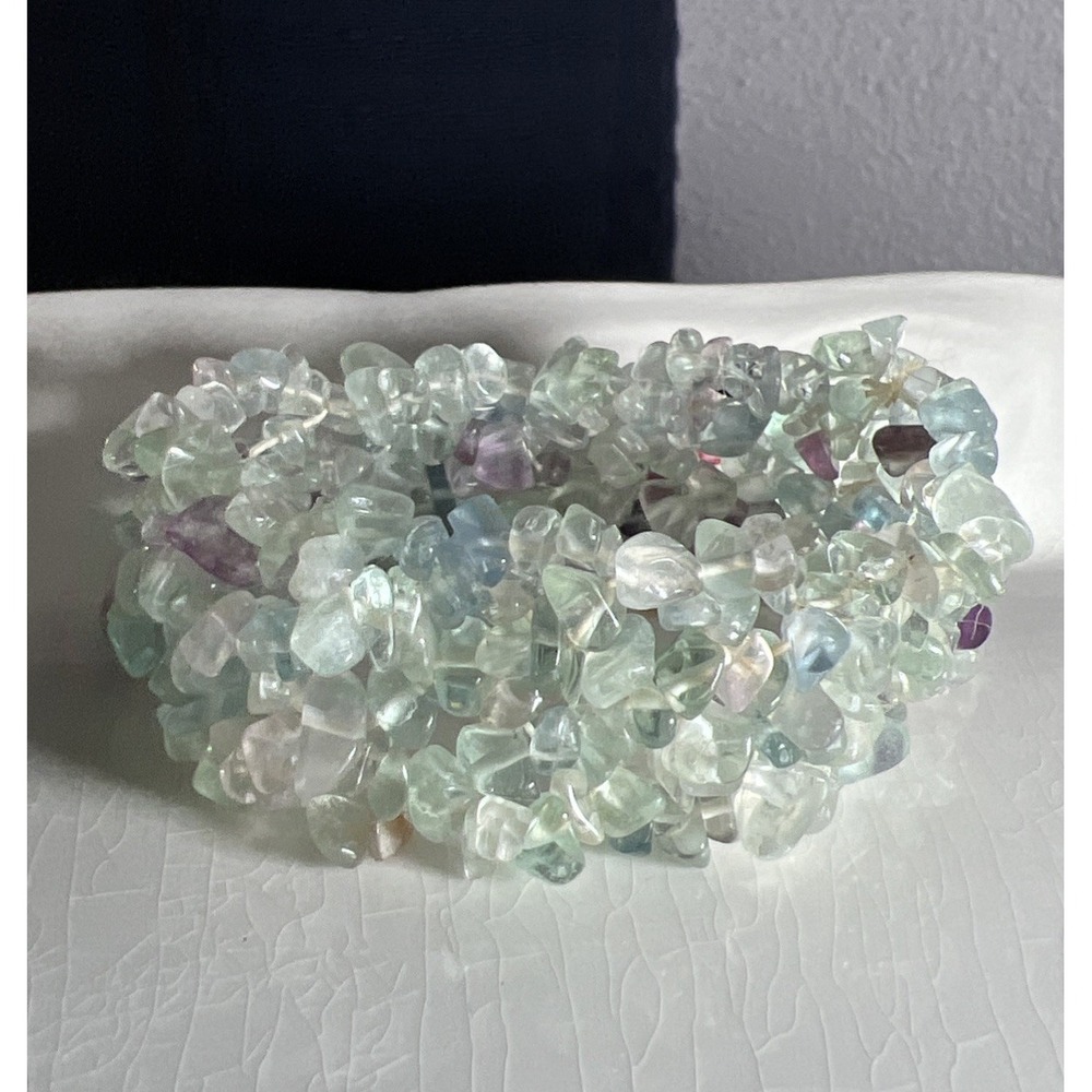 Vintage Amethyst, Quartz & Chrysoprase Wide Stretch Bracelet‎ 6.5in Lovely